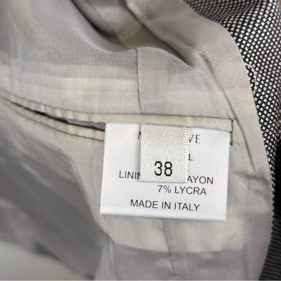 Marlowe Wool Silk Peplum Blazer Grey Black White Italy 8 Zip Front 3/4 Sleeve - Picture 8 of 10